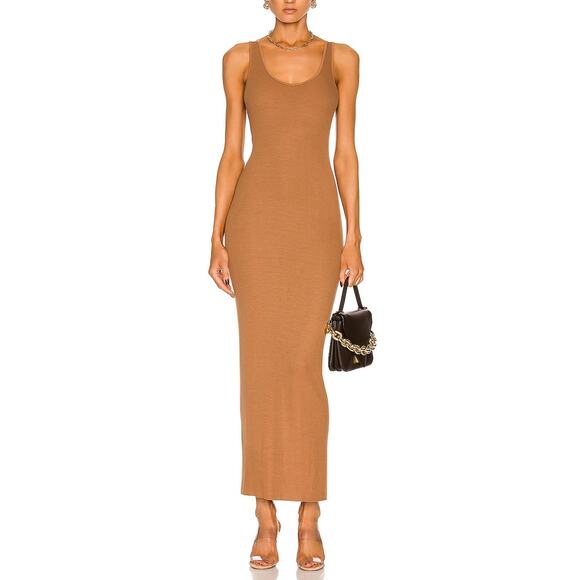 Enza Costa Stretch Brown Viscose Silk Knit Maxi Tank Dress Size S - Picture 1 of 4